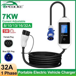 Electric Vehicle Accessories Peocke 32A 7KW Portable EV Charger Wallbox Type 2 Cable EVSE Charging Box Electric Car Charger CEE Plug for Electric Vehicle Q231113