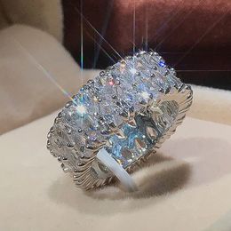 Alta qualidade 100% s925 prata esterlina criado completo moissanite diamantes pedra preciosa anel de noivado de casamento jóias finas presente para mulheres inteiras