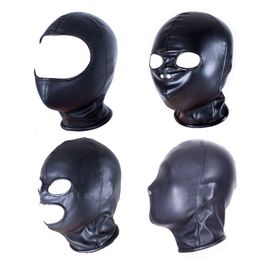 Adult Toys PU Leather Padded Strapped Zipper Head Hood Blindfold Harness Mask BDSM Open Mouth Eye Nose Bondage Headgear Sex Toy Adult Party 230413