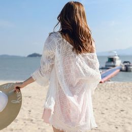 Women's Swimwear Bikini Blouse Coat Spring Bathing Suit Outer Lace Hollow Seaside Beach Sun Protection Shirt Cover Shawl For Women