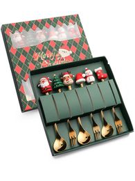 Coffee Scoops Leeseph Christmas Spoons Forks Set 4 6Pcs Stainless Steel Spoon Gifts for Kids Red Green Gift Box Set 231113