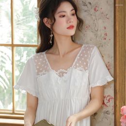 Women's Sleepwear Victorian Nightgown Cotton Long Night Dress Women Summer Short Sleeve Sexy Lace Peignoir Robe Fairy Princess Nightwear