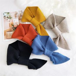 Scarves Korean Winter Woolen Knit Scarf Elastic Bow Cross Warm Soft False Collar Neck Female Solid Color Triangular Scarve