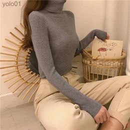 Women's Sweaters New Turtleneck Sweater Women Autumn Soft Ribbed Knit Pullover Long Sle Solid Tops Slim Elastic Korean Simple Basic JumperL231113