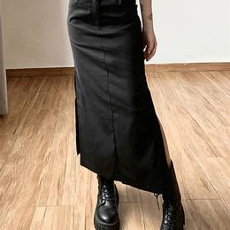 Skirts Goth Dark Grunge Casual Tag Split Women Midi Mall Gothic Punk High Raise Slim Long Skirt Y2k Sexy Fashion Streetwear 2023 230413