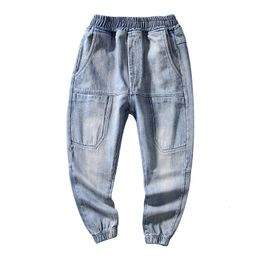 Jeans Boys Elastic Waist Patchwork Jogger Jeans for Kids 6 To 14 Years Pants Spring and Autumn Korean Clothing Denim Trousers 230413