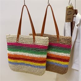 HBP Straw Handbags Women Rainbow Stripe Shipping Bag Large Capacity Crossbody Shoulder Bag Summer Beach Oversize Tote