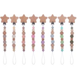 Star Beech Wooden Baby Pacifier Clips Crochet Beads Pacifier Chain Infant Nipple Appease Soother Dummy Holder Clip