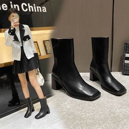 Luxury brand high quality fashion ankle boots Martin boots 2023 new semi-naked boots Black head layer leather shoes side zipper open motorcycle boots Size :35-40