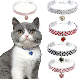 Dog Collars Cute Three Rows Of Love Pendants Bling Collar Crystal Diamond Cats Dogs Jewelry Necklace Puppy Cat Pet Supplies Accessories