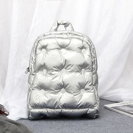 School Bags Women's Backpack Fashion Winter Space Pad Cotton Feather Down Shoulder Bags Large Capacity Design Female Student School Bag 231113