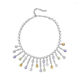 Pendant Necklaces RUZZALLATI Exquisite Micro Inlaid Multicolor Zircon Tassel Choker Temperament Clavicle Short Chain Necklace For Women