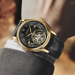 Wristwatches AESOP 2023 Luxury Men Mechanical Watch Real Tourbillon Sapphire Glass Moon Phase Multifunctional