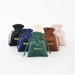 Jewellery Pouches 100pcs Custom Logo Velvet Organiser Gift Small Bag Touching Plush Drawstring Packaging Storage Pouch Wedding Favours