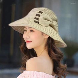 Wide Brim Hats Fashion Bucket Hat Stripe Bowknot Caps Women Beach Fisherman Visor Cap Summer Anti-UV Sunscreen Sun