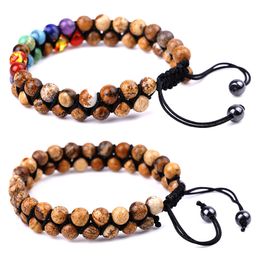 Precious natural Healing crystal yoga 7 chakra double layer Stone Bracelet picture jasper hand woven gemstone Bracelets