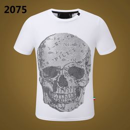 PP Fashion Men's Designer slim fit T-shirt Summer rhinestone Short Sleeve Round Neck shirt tee Skulls Print Tops Streetwear collar Polos M-xxxL P2075