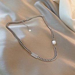 Chains European And American Retro Simple Chain Pearl Necklace Men Women Cold Wind Metal Clavicle High-End Accessorie