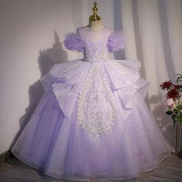 2023 designer Flower Girls Dress backless Long sequined 3D Floral Apliques Girls Pageant Dresses Lovely Hand Made tutu Flowers Birthday Dress