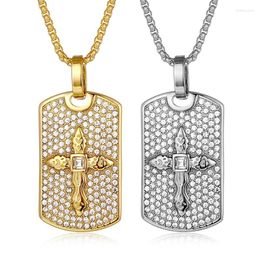 Pendant Necklaces Hip Hop Rock Bling Iced Out Cross Necklace Stainless Steel Square Dog Tag For Men Rapper Jewellery Drop