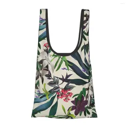 Shopping Bags Flowers-Leaves Women's Casual Shoulder Bag Large Capacity Tote Portable Storage Foldable Handbags