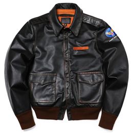 Jaquetas masculinas clássico a 2 tipo horsehide eua força aérea jaqueta de couro genuíno vintage pano vôo retro motocicleta casaco a2 estilo 231113