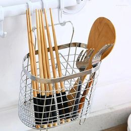 Kitchen Storage Hanging Tableware Spoon Box Chopsticks Cage Drain Rack Stainless Steel Holder Bucket