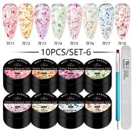 Acrylic Powders Liquids 10Pcs Set Glitter Dried Flower Gel Nail Polish Set UV LED Art Vernis Semi Permanent Base Top Coat Varnish Manicure Kits 231113