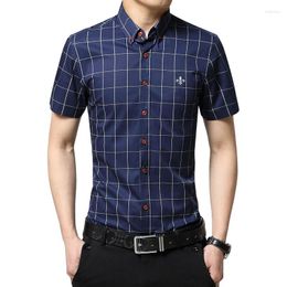 Men's Casual Shirts 2024 Brand Men Short Sleeve Plaid Cotton Slim Fit Dress Shirt Plus Size Clothing For Business Clothes