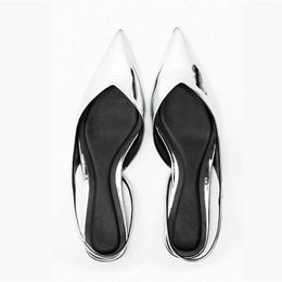 New Sandals Summer Silver Flats Women Pointed Toe Flat Shoes Female Sexy Slingback Casual Slippers Woman 230406