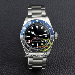 AMF 41mm GMT M79830RB-0001 79830 Mens Watches Asian 2813 Automatic Mens Watch Black Dial Black/Blue Bezel Stainless Steel Bracelet Watches TWTD Timezonewatch ATD002