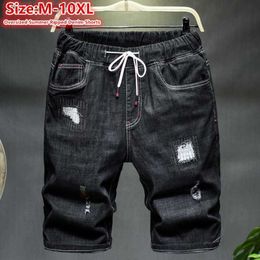 Men's Jeans 10XL Jeans Shorts Men Oversized Summer Distressed 9XL 8XL Black Ripped Denim Loose Plus Size 7XL Stretched Boys Half Trousers W0413