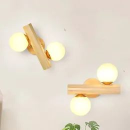 Wall Lamp Nordic Magic Bean LED Wooden Double Head Milk White Glass Living Room Decor Sconce For Bedroom Dining Study Light