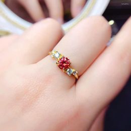 Cluster Rings Natural Mossstone Ring 925 Silver Certified Round 3mm 6mm Red Gemstone 1CT Girl's Holiday Gift Free Product