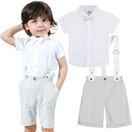 Ternos meninos meninos batismo traje de casamento infantil, roupas de casamento infantil de verão de verão tampes shorts de shorts de shorts 2pcs 230412