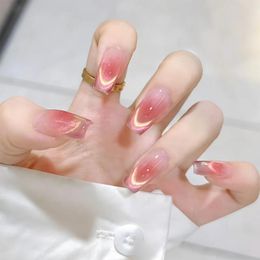 False Nails French Cat Eye Shiny Aurora Fake Nail Full Cover Gradient Colour Press On Manicure Detachable Acrylic Tip