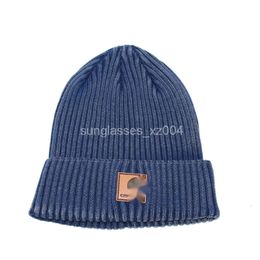 Carharttlys Hat Designer Original Quality Washed Old Striped Tooling Leather Label Dome Brimless Thermal Hat Men's And Women's Damp Cold Hat Knitted Wool Hat