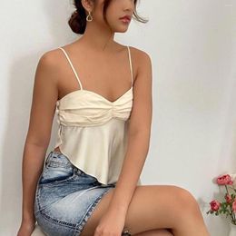 Women's Tanks Cute Cami Tops Women 2023 Summer Sexy Crop Top Designer Clothes Crochet Ruched Camisole Satin Asymmetrical Fashion