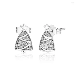 Stud Earrings CKK 925 Sterling-Silver-Jewelry Twinkling Christmas Tree Studs Earring European Style For Women Party Silver Jewelry Gift