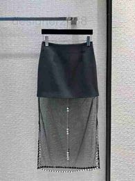 Skirts designer 23 Spring/Summer French Hepburn style diamond studded bead mesh patchwork high waisted buttocks split skirt NF6T