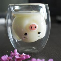 Tumblers Gift Cute Piglet Heatresistant Glass Double Cup Milk Coffee S Mugs s Mug 230413