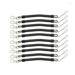 Keychains 10Pcs Black Retractable Coil Cord Springs Keychain Swivel Lobster Clasp Keyring