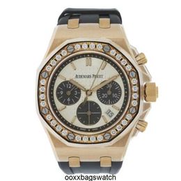 Audemar Pigue Luxury Watches Royal Oak Chronograph Watch Audemar Pigue Royal Oak Offshore Watch Rose Gold Silver Index Dial Rubber HB34