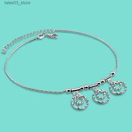 Anklets Classic Fashion 925 Sterling Silver Ankle Women's Minimalism Style Flower Ring Pendant 28cm Chain Charm Jewelry Birthday Gifts Q231113