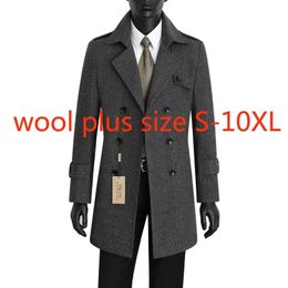 Men's Wool Blends Fashion High Quality Woollen Coat Men Autumn Winter Double Breasted Young Fashionable Warm Grey Thick Plus Size S-8XL9XL10XL 231113