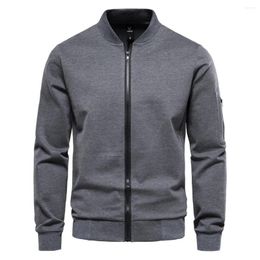Men's Jackets England Style Men Casual Slim Fit Bomber Jacket Coat Solid Black Gray Arm Pocket Breathable Jogging Outerwear College Man