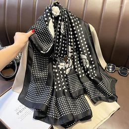 Scarves Luxury Floral Design Polka Dots Silk Scarfs Women Soft Satin Neckerchief Large Shawls Wraps Foulard Hijab Bufanda Sunscreen