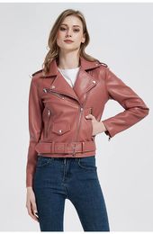 Women's Leather 2023 Fall PU Jacket Slim Short Thin Biker Zipper Lapel