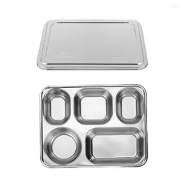 Dinnerware Sets Stainless Steel Plate Divided Dining 5 Compartment Dinner Tray Bento For Camping Kids Lunch Supplies