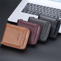 Wallets Men's Fashion Zipper Wallet Secure Large Capacity Male Multi-card Horizontal/Vertical Retro Texture For Men